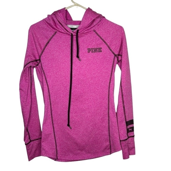 PINK Victoria's Secret Tops - Victorias Secret PINK Pull Over Hoodie XS Thumbholes Zip Back Pocket Pink